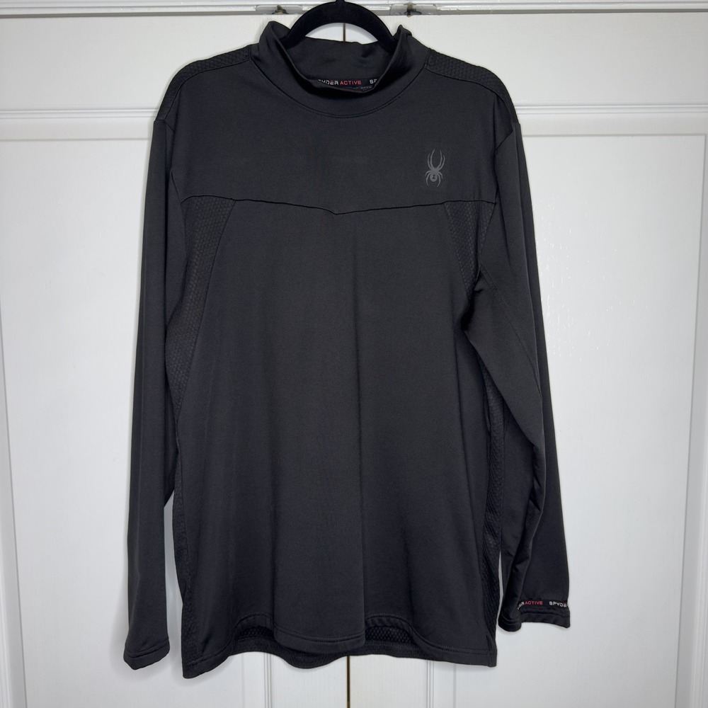 Spyder Active Pullover Shirt Mens 2XL Black Mock Neck Long Sleeve Athletic Top